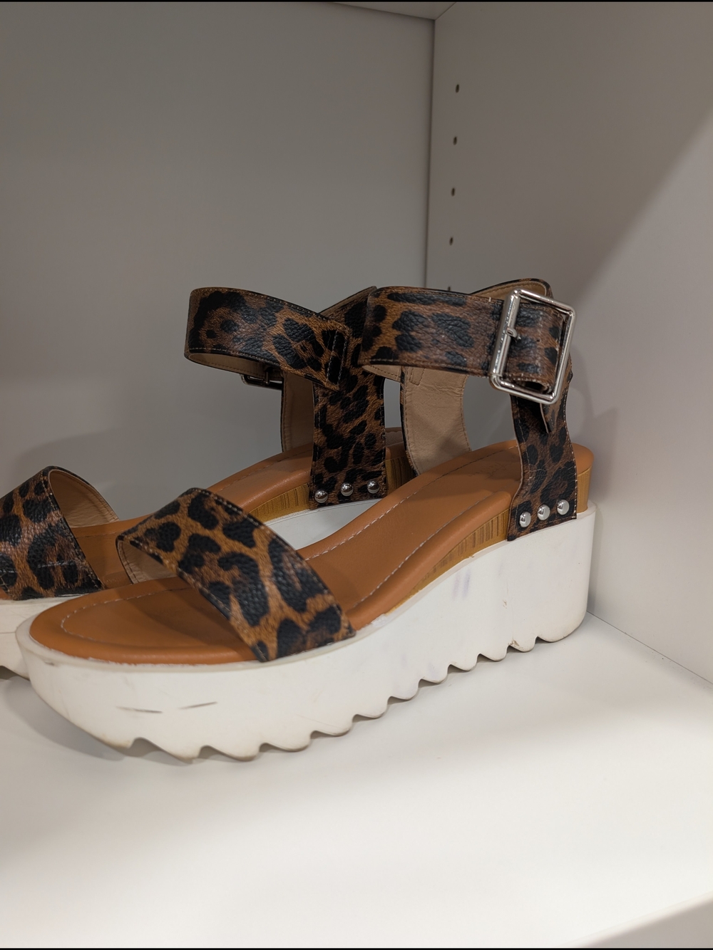 Cato Leopard Print Platform Wedge Sandals with White Sole